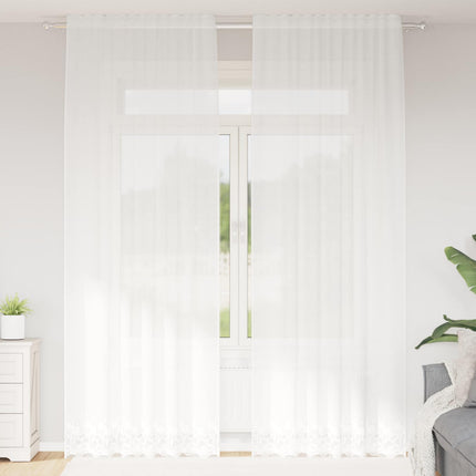 Spetsgardin med gardiner Blommor Vit 280 x 150 cm Polyester
