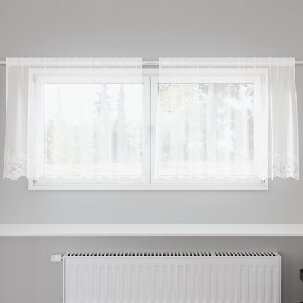Spetsgardin med gardiner Blommor Vit 100 x 200 cm Polyester