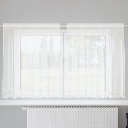 Spetsgardin med gardiner Blommor Vit 140 x 200 cm Polyester