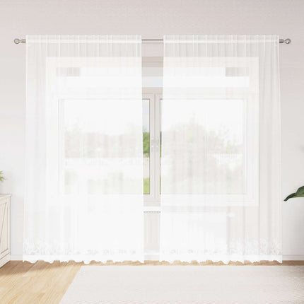 Spetsgardin med gardiner Blommor Vit 245 x 200 cm Polyester