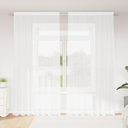 Spetsgardin med gardiner Blommor Vit 280 x 200 cm Polyester
