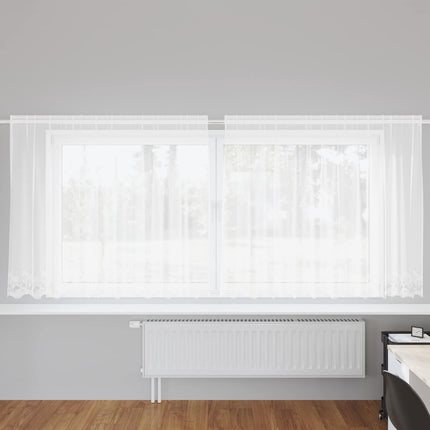 Spetsgardin med gardiner Blommor Vit 180 x 300 cm Polyester