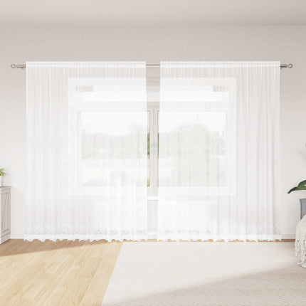 Spetsgardin med gardiner Vit 300 x 245 cm Polyester