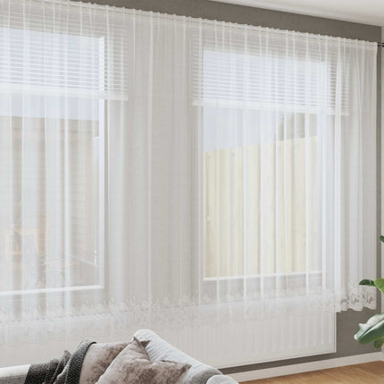 Spetsgardin med gardiner Blommor Vit 240 x 400 cm Polyester