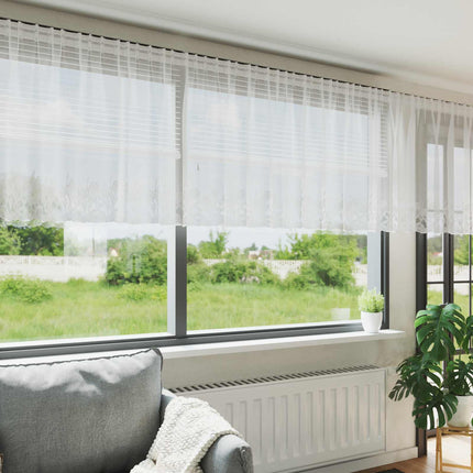 Spetsgardin med gardiner Blommor Vit 120 x 600 cm Polyester