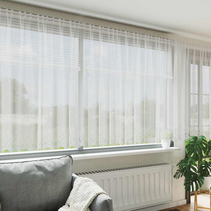 Spetsgardin med gardiner Blommor Vit 180 x 900 cm Polyester
