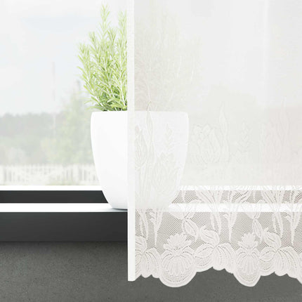 Spetsgardin med gardiner Blommor Vit 300 x 900 cm Polyester