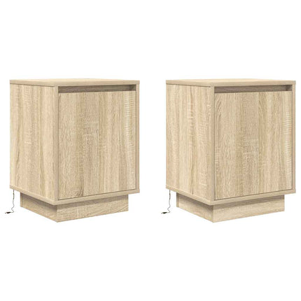 Sängbord med LED-lampor 2 st, Sonoma Ek 38x34x50 cm