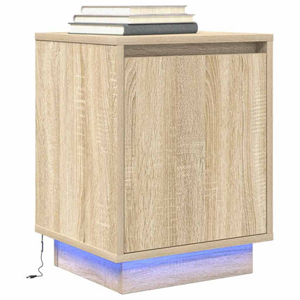 Sängbord med LED-lampor 2 st, Sonoma Ek 38x34x50 cm