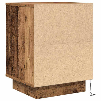 Sängbord med LED-lampor 2 st gammalt trä 38x34x50 cm