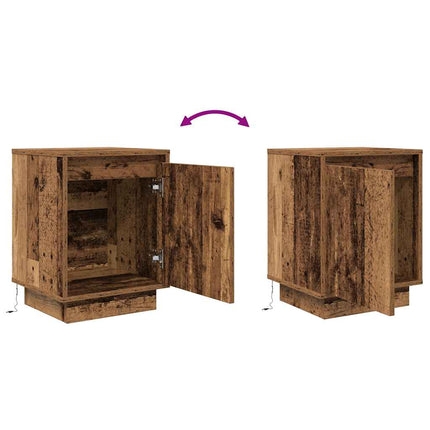 Sängbord med LED-lampor 2 st gammalt trä 38x34x50 cm