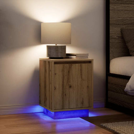Sängbord med LED-belysning artisan ek 38x34x50 cm