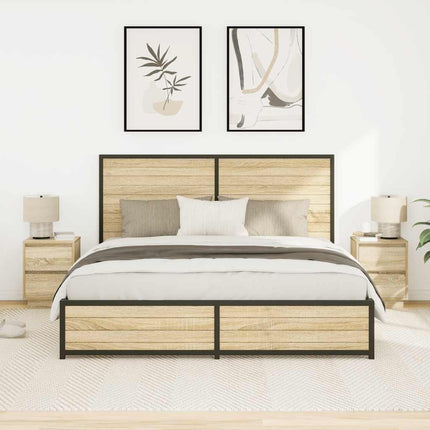 Sängbord med LED-lampor 2 st, Sonoma Ek 38x34x50 cm