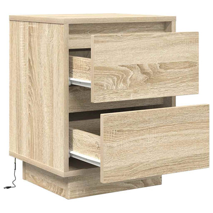 Sängbord med LED-lampor 2 st, Sonoma Ek 38x34x50 cm