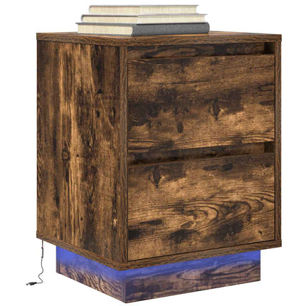 Sängbord med LED-lampor 2 st rökt ek 38x34x50 cm