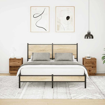 Sängbord med LED-lampor 2 st gammalt trä 38x34x50 cm