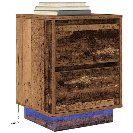 Sängbord med LED-lampor 2 st gammalt trä 38x34x50 cm