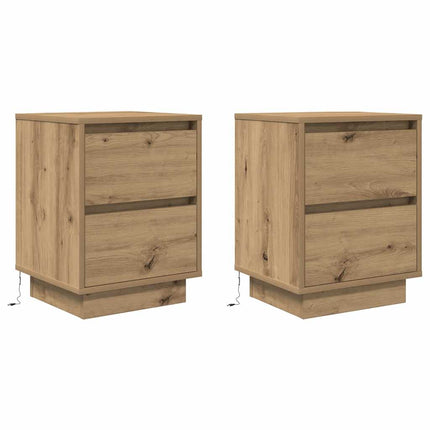 Sängbord med LED-lampor 2 st, hantverksmässig ek 38x34x50 cm
