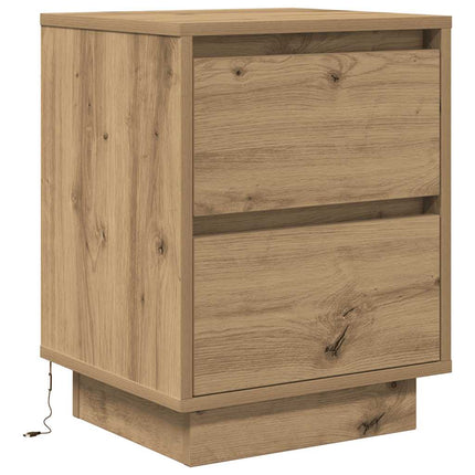 Sängbord med LED-lampor 2 st, hantverksmässig ek 38x34x50 cm