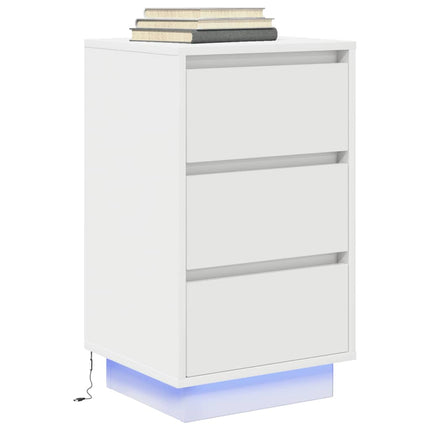 Sängbord med LED-lampor vit 38x34x65 cm