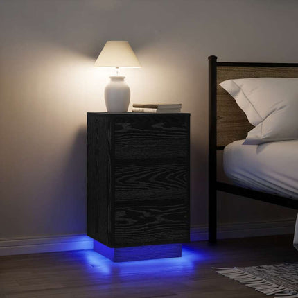 Sängbord med LED-lampor svart 38x34x65 cm