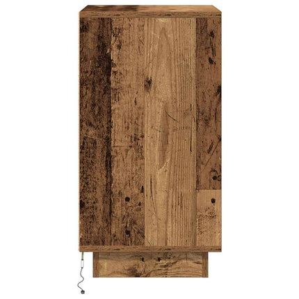 Sängbord med LED-lampor gammalt trä 38x34x65 cm