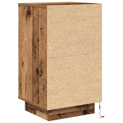 Sängbord med LED-lampor gammalt trä 38x34x65 cm