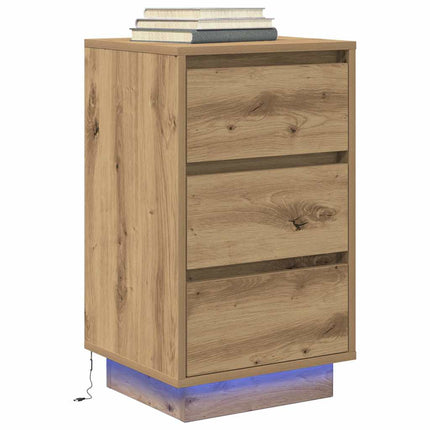 Sängbord med LED-lampor hantverksmässig ek 38x34x65 cm