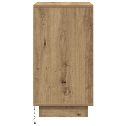 Sängbord med LED-lampor hantverksmässig ek 38x34x65 cm