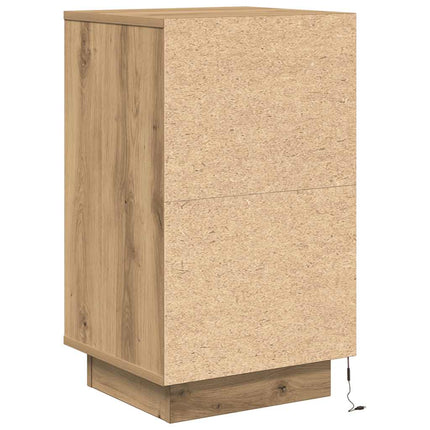 Sängbord med LED-lampor hantverksmässig ek 38x34x65 cm