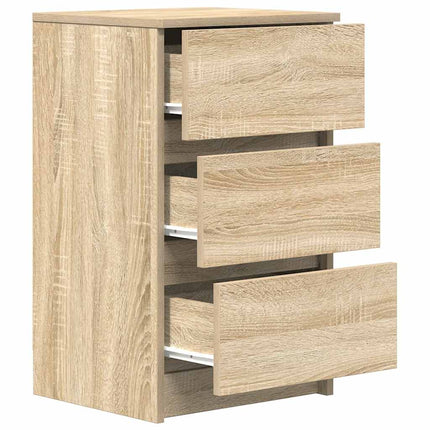 Sängbord med 3 lådor sonoma ek 39x35x65 cm