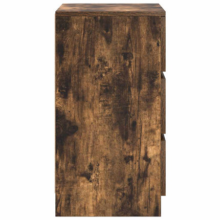 Sängbord med 3 lådor rökt ek 39x35x65 cm