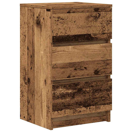 Sängbord med 3 lådor gammalt trä 39x35x65 cm