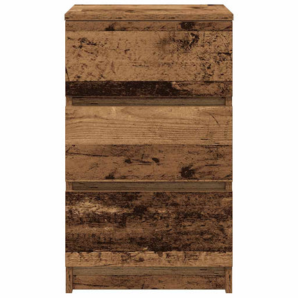 Sängbord med 3 lådor gammalt trä 39x35x65 cm