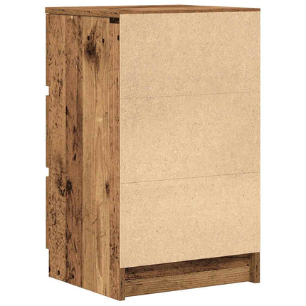 Sängbord med 3 lådor gammalt trä 39x35x65 cm