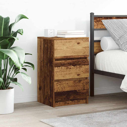 Sängbord med 3 lådor 2 st gammalt trä 39x35x65 cm