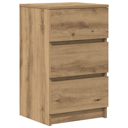 Sängbord med 3 lådor hantverksmässig ek 39x35x65 cm