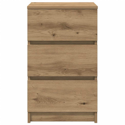 Sängbord med 3 lådor hantverksmässig ek 39x35x65 cm