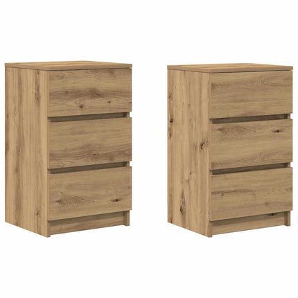 Sängbord med 3 lådor 2 st hantverksmässig ek 39x35x65 cm