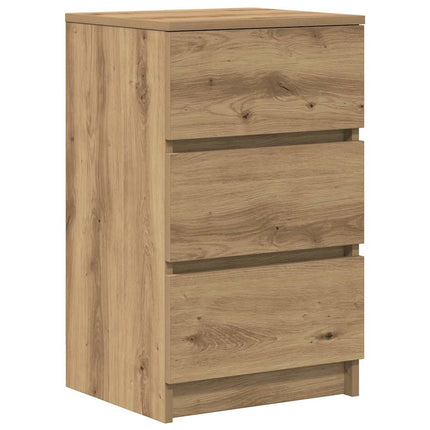Sängbord med 3 lådor 2 st hantverksmässig ek 39x35x65 cm