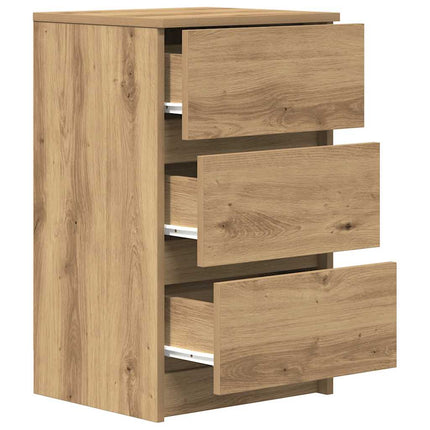 Sängbord med 3 lådor 2 st hantverksmässig ek 39x35x65 cm