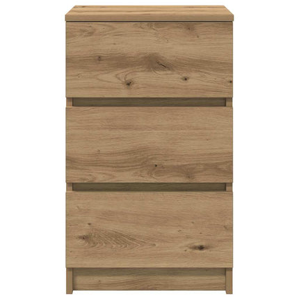 Sängbord med 3 lådor 2 st hantverksmässig ek 39x35x65 cm