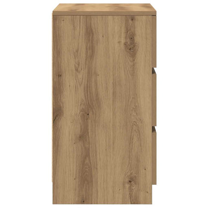 Sängbord med 3 lådor 2 st hantverksmässig ek 39x35x65 cm