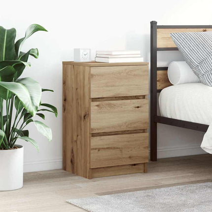 Sängbord med 3 lådor 2 st hantverksmässig ek 39x35x65 cm