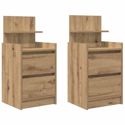 Sängbord med 2 lådor 2 st hantverksmässig ek 38x34x80 cm