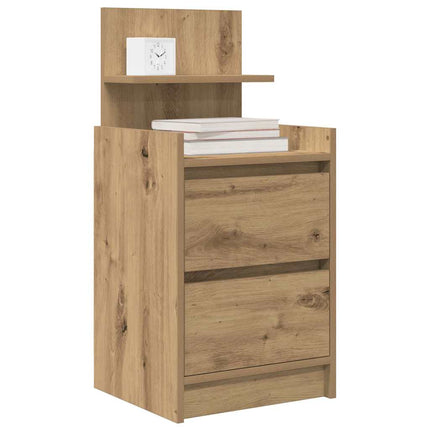 Sängbord med 2 lådor 2 st hantverksmässig ek 38x34x80 cm