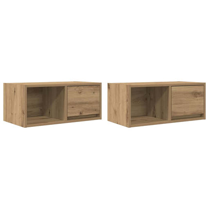 TV-bänkar 2 st hantverksmässig ek 60x31x25,5 cm konstruerat trä