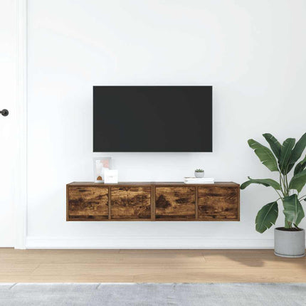 TV-bänkar 2 st rökt ek 60x31x25,5 cm konstruerat trä