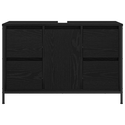 Tvättställsskåp med lådor svart ek 90x34,5x60 cm