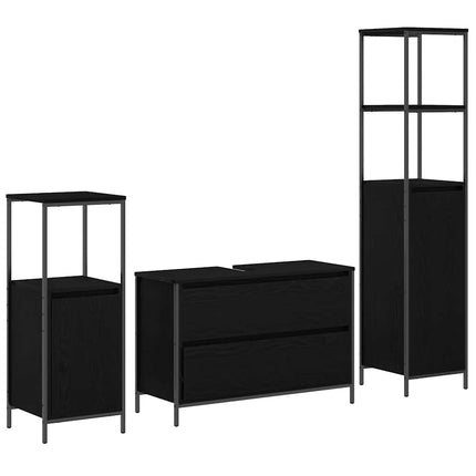 Badrumsmöbelset med låda 3 pcs Svart Ek Konstruerat trä